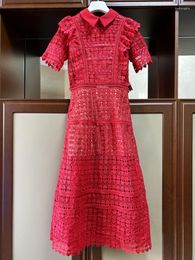 Casual Dresses 2023 Summer Designer Women's High Quality Red Lace Dress F190