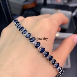 Chain Arrival High Quality Luxury Jewelry 925 Sterling Silver Oval Cut Blue Sapphire Natural Gemstone Bracelet Gift 230506