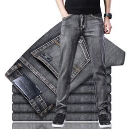 Men's Jeans Straight Men's Classic Blue Black Grey Denim Elastic Regular Fit Male Stretch Jeans Business Casual Style Pants 230506