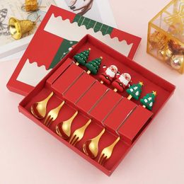 Dinnerware Sets Set Of 6 Christmas Series Dessert Spoons Forks Gift For Housewarming Friend Drop