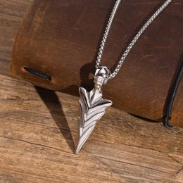 Pendant Necklaces Rock Punk Men's Arrow Head Waterproof Stainless Steel Spear With Free Box Chain Viking Collar
