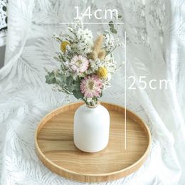 Decorative Flowers 1 Bunch Mixed Rose Daisy Babysbreath Preserved Dried Mini Bouquet With Vase Pograph Office Home Desktop Decoration