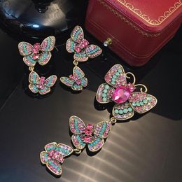 Necklace Earrings Set French Vintage Multicolored Double Butterfly For Women Summer Court INSECT Luxury Jewelry