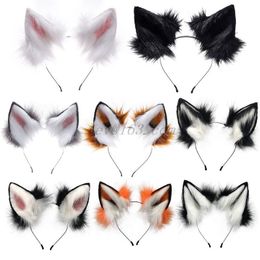 Headbands Handmade Adjustable Furry Wolf Ears EarsHeadband Simulation Fluffy Plush Animal Hair Hoop Kawaii Anime Cosplay Headband 230505