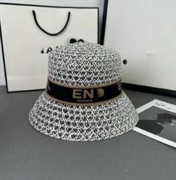 Black and White Openwork Flat Straw Hat Beach Hat Seaside Vacation British Style Top Hat Sun-Proof Bucket Hat Children