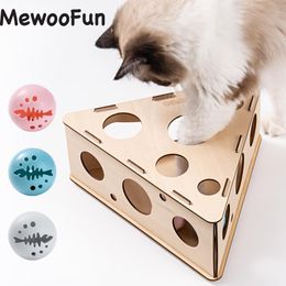 Toys Mewoofun Funny Cat Triangle Teasing Box Puzzle Easy to Assemb Ecofriendly with Three Balls Multifunctional Interactive Pet Toy