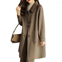 Women's Trench Coats Women Imitation Woollen Coat 2023 Autumn Winter Temperament Mid-Length Wool Jacket Ladies Fashion Loose Outerwear 4XL