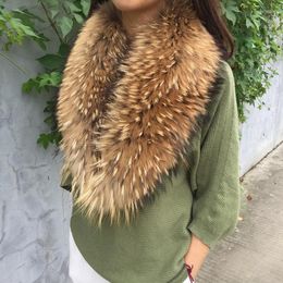 Scarves Real Fur Collar Winter Furry Raccoon Scarf Women Neck Warmer Jackets Hood Shawl Fluffy Warm Long