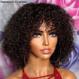 Synthetic Wigs Jerry Curly Short Pixie Bob Cut Human Hair Wigs with Bangs Non Lace Front Wig Highlight Honey Blonde Coloured for Women 230227