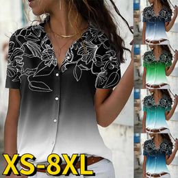 Women's Blouses Shirts Summer Spring Daily Retro Loose Size Short SleeveStreet Trend Blouse Women Sexy V-neck New Design Print Button Shirt P230506