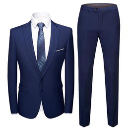 Men's Suits Blazers 1 Set Business Men Blazer Pants Turndown Collar Slimming Two Buttons Formal Jacket Trousers Groom Jackets 230506