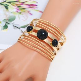 Bangle Multilayer Gold Colour Resin Inlaid Wide Metal Cuff For Women Punk Geometric Alloy Open Big Bracelet Jewellery Accessory