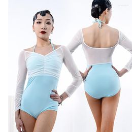 Stage Wear Latin Dance Tops For Women National Standard Ladies Long-Sleeved One-Piece Sexy Backless Practice Clothes DN12622