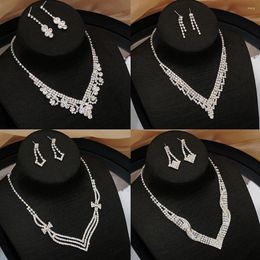 Pendant Necklaces Fashion Waterdrop Rhinestone Full Crystal Silver Plated Necklace Earrings For Women Elegant Bridal Wedding Jewelry Set