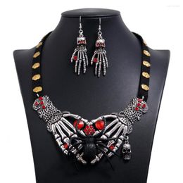 Necklace Earrings Set Halloween Ghost Hand Skull Spider Pendants Goth Drop Accessories For Party