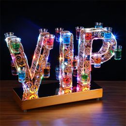 Creative VIP Shape LED Cocktail Tray Wine Glass Holder Rechargeable Bar NightClub Disco Party VIP Service Shot Glass Rack Decor Party Hotel Restaurant Decor