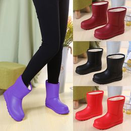 Rain Boots Winter Warm Waterproof Women Fur High Heel Fashion Solid Ladies Platform Shoes EVA Girls Ankle Snow Black 230505