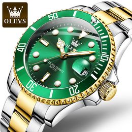 Wristwatches OLEVS Men Watch Diver Green Waterproof for Stainless Steel Quartz Luxury Luminous 230506