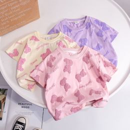 T shirts Baby Girls Summer T Shirt Cotton Fashion Cartoon Bear Pattern Tees 1 6age Kids Short Sleeve Top Korean Version Children Clothing 230506