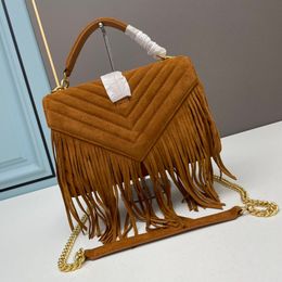 Tassel Messenger Shoulder Bags Women Handbags Purse Stripes Nubuck Leather Cross Body Bag Fashion Letters Chain Leather Shoulder Strap Tote Interior Zip Pocket