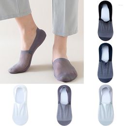 Men's Socks 2 Pairs Thin Ice Silk Mesh Men's Summer Invisible Low Cut Non-slip Silicone Anti Odor Soft Breathable Cotton No Show