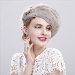 Berets Winter 2023 Women's Natural Mink Beret A High-end Luxury Hat Stylish