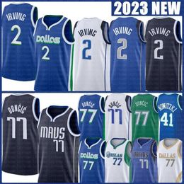 S Luka Doncic Kyrie Irving Basketball Trikots Dirk Nowitzki Maverick City 77 11 Blue Black Edition Green Jersey 2022 2023