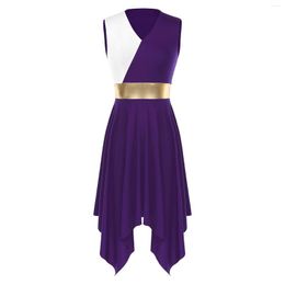 Stage Wear Womens Lyrical Dance Ballroom Waltz Dress Sleeveless Color Block Irregular Hem Dancewear Prom Party Performance Costume