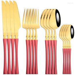 Dinnerware Sets 16pcs Red Gold Set Cutlery Stainless Steel Knife Fork Spoon Flatware Luxury Tableware Mirror Kitchen Accessories