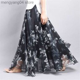 Skirts Summer Loose Skirt women Chiffon Floral Printed Women Floor-Length Long Beach Party Maxi Sundress T230506