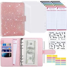 Leather Bling Rhinestone Loose Leaf Budget Planner Notepad Binder Account Book Money Organiser Stationery