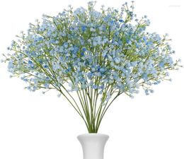 Decorative Flowers 10Pcs Baby Breath/Gypsophila Artificial Fake Silk Plants Wedding Party Decoration Real Touch DIY Home Garden(Blue)