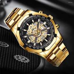 Wristwatches Hollow Out Men Watch Personality Blue Stainless Steel Strap Waterproof Quartz Watches Luminous Large Dial Male