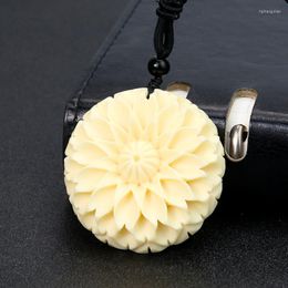 Pendant Necklaces Real Ivory Nut Flower Of Life Necklace TAGUA Coconut Chrysanthemum Sweater Chain Woman 7 Chakra Healing Yoga Jewelry