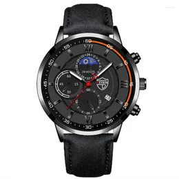 Wristwatches Men Personality Leather Strap Automatic Calendar Luminous Quartz Wrist Watch