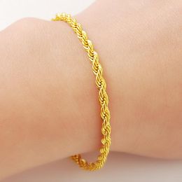 Charm Bracelets 24K Gold Bracelet 3MM Twisted Rope Plated For Men & Women Wedding Jewellery Gifts