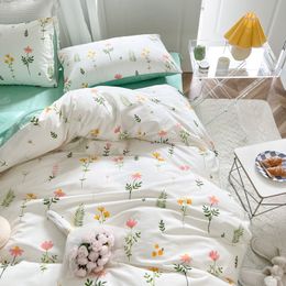 Bedding sets Floral Printed Pure Cotton Bedding Queen High Quality Soft Skin Friendly Duvet Cover Set King Size Cosy 100% Cotton Bedding Sets 230506