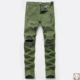 Men's Jeans Large Size Ripped Cool Army Green Autumn And Winter