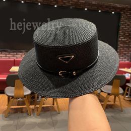 Simply straw hat black designer caps women beautiful leisure beach trendy cappello with metal triangle letters unisex bucket hat western style PJ066 B23