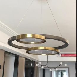 Pendant Lamps Light Luxury Postmodern Stainless Steel Disc Chandelier Living Room Dining Bedroom Creative LED
