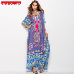 Dress Bohemian Ladies African Kaftan Dresses Women Summer Thinic Dashiki Dress Robe Traditional African Clothing Long Maxi Tunic Dress