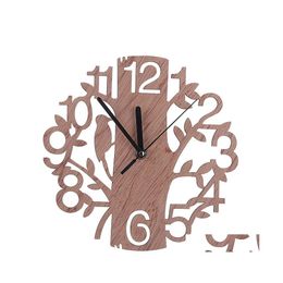 Wall Clocks Creative Design Tree Clock 3D Needle Hollow Circar Wooden Simple Hanging Ornaments Home Decor Drop Delivery Garden Dhzcx