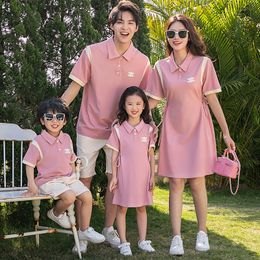 Family Matching Outfits Josaywin Mother Kid Family Clothing Sets Daughter Father Polo T-shirt Family Look Outfits Parent-child Wear Summer Clothing Sets 230506