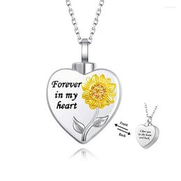 Pendant Necklaces Heart Shaped Ash Urn Necklace Fashion Sunflower Pattern Chain For Pet Ashes Holder Jewelry Memorial Gift