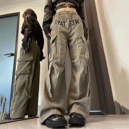 Women's Pants s Y2k Hip Hop with Belt Vintage Gothic Cargo Harajuku Straight Wide Leg Trousers Female High Waist Streetwear Emo Punk 230506