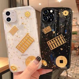Luxury Cartoon Gold Foil Abacus Soft Case for iPhone 14 13 12 11 Pro Max 7 8 Plus 6 6s X XS XR Lucky Fortune Protective Casing