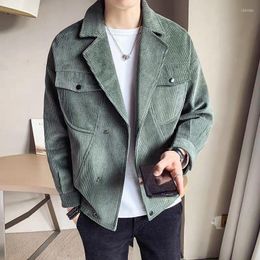 Men's Jackets 2023 Korean Style Corduroy Mens Jacket Coat Buttons Casual Solid Colour Slim Handsome Pea Green Lapel Short Ma