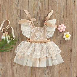 Rompers Cute Princess Baby Girl Ski Tight Party born Summer Ruffled Sleeve Flower Dress 230505