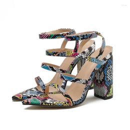 Sommerschuhe Sandalen Ladies Snake Print Mody Woman Speced-Toe Enge Kombination offene High Heels Frauen sexy 495