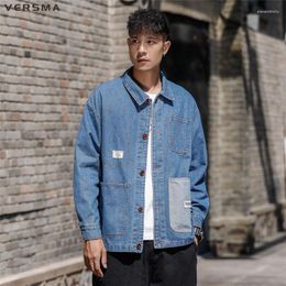 Men's Casual Shirts VERSMA Spring Autumn Korean Biker Denim Jacket Coat Men Cotton Pocket Design Chinese Style Shirt Male Drop